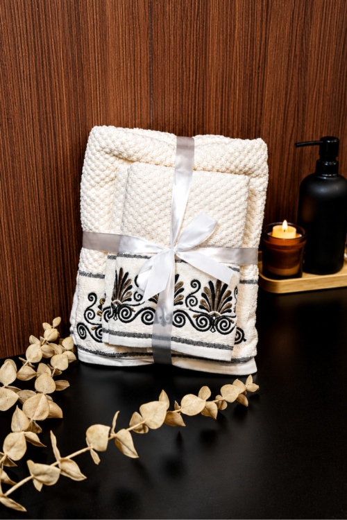 Premium 100% cotton scroll embroidery towel set