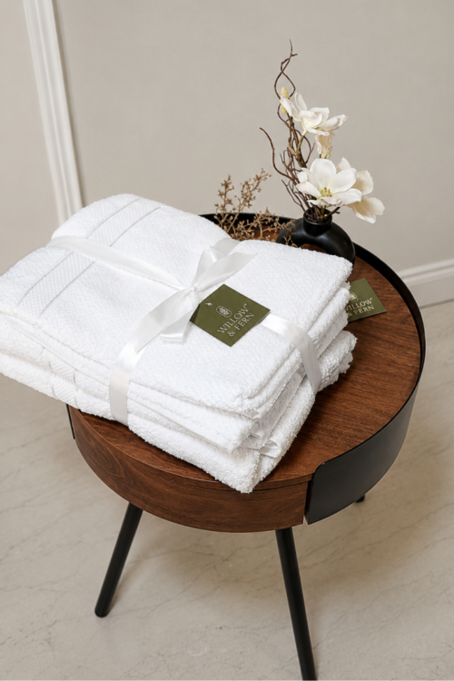White Premium Textured  550 GSM Cotton Towel Set